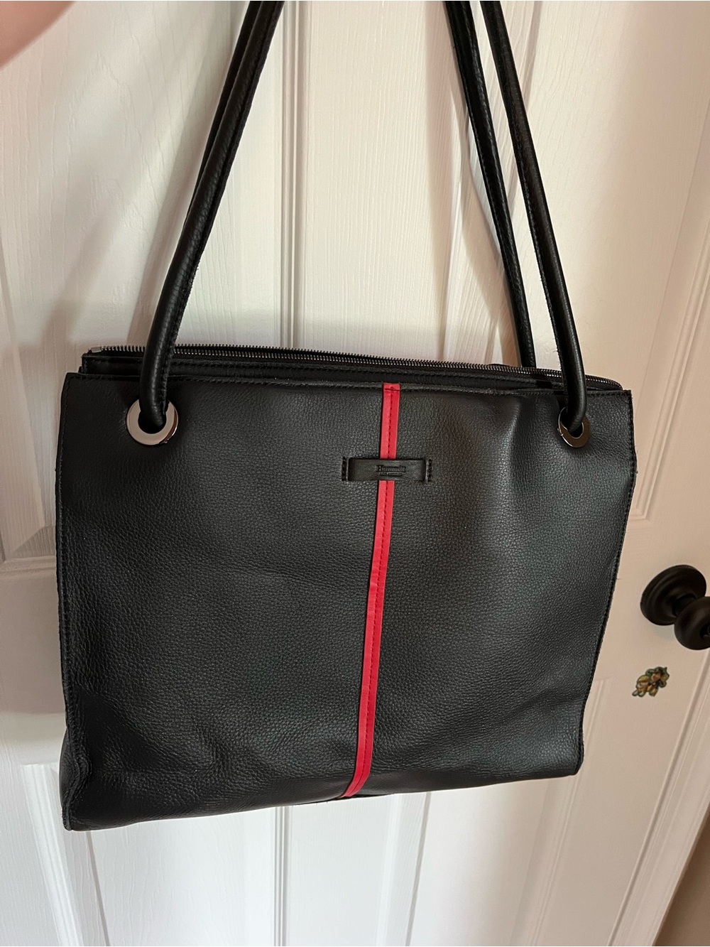 VGUC Hammitt Benjamin work Black Tote Bag with Red Center Stripe